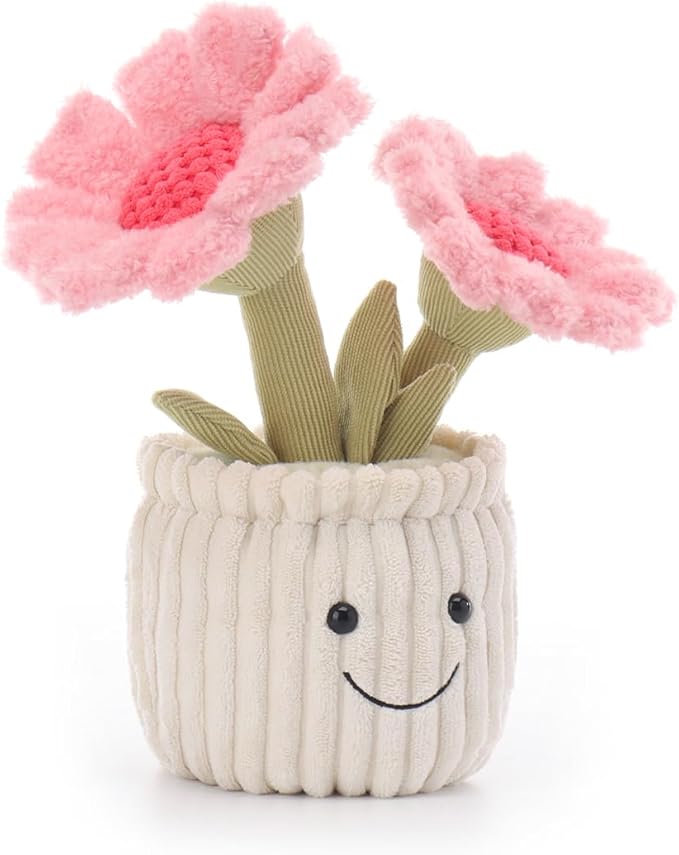 Apricot Lamb Soft Sunflower Plant Plush Toy, Stuffed Pink Flower Pot, Kawaii Plushie for Kids, 9"