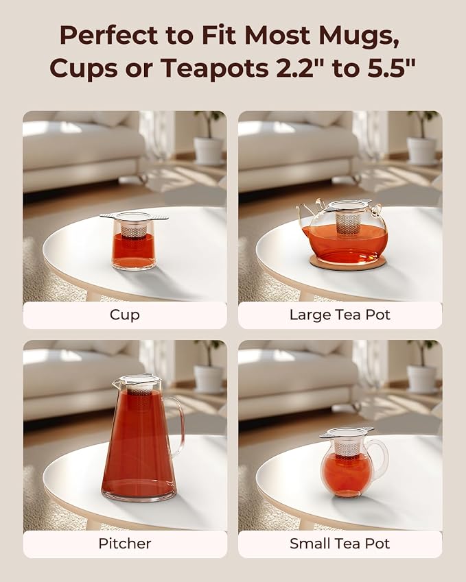Reinmoson Extra Fine Mesh Tea Strainers & Filters for Loose Tea Single Cup, 304 Stainless Steel and Food Grade Silicone Loose Leaf Tea Steeper for Black Tea, Coffee, Rooibos, etc