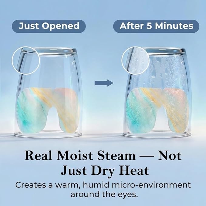 FACEMOON Self Heating Steam Eye Masks: Disposable Moist Warm Compress for Dry Eyes, Eye Strain, Stye & Stress Relief – No Microwave Needed for Relax, Travel, Sleep & Spa, Unscented
