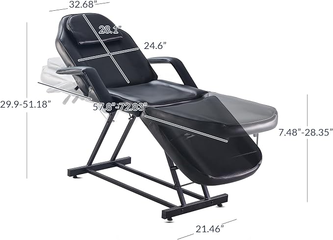 BELLEZE Adjustable Tattoo Table Chair Salon Bed Eyelash Microblading Esthetician Equipment for Professional Massage Facial Lash Beauty Treatment Spa - Black