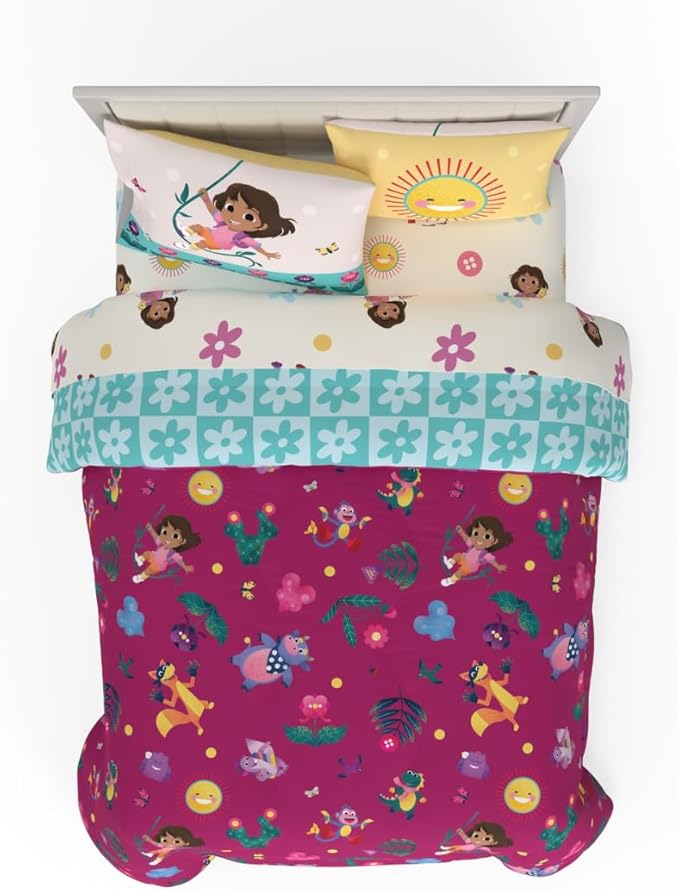 Dora The Explorer Kids Bedding Set Super Soft & Cozy Reversible Microfiber Comforter and Sheet Set with Sham, 7 Piece Full Size, (Officially Licensed Product) by Franco