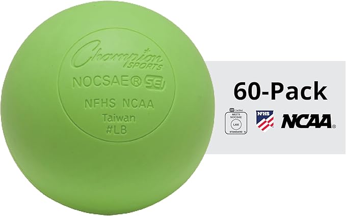 Champion Sports Lacrosse Balls – Official Size SEI Certified, Multi-Color Packs of 3, 6, or 12 for Practice & Games