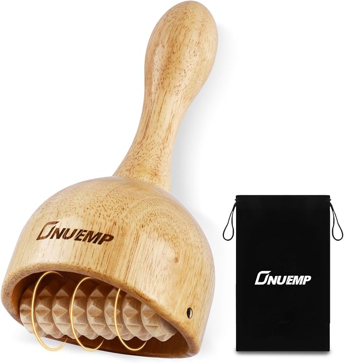ONUEMP Wooden Therapy Cup with Roller, Wood Therapy Massage Tools, Maderoterapia Kit Colombiana, Fascia Roller for Body Shaping, Lymphatic Drainage, Cellulite Remover, Muscle Relief