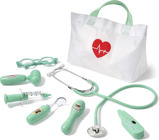 Kids Doctor Kit, 8 Pieces Kids Doctor Playset with Medical Storage Bag & Real Stethoscope, Pretend Play Doctor Toys for Toddler Boys Girls Aged 3 4 5 6 (Green)