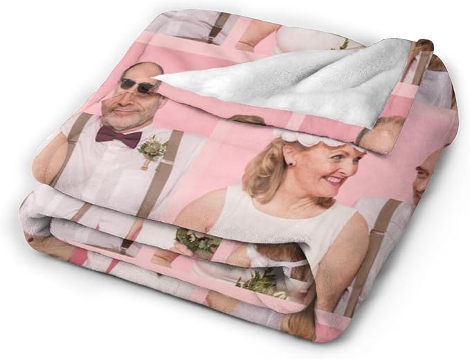 Custom Blanket with Picture Text, Personalized 8 Photo Blanket, HD Printing Customized Flannel Throw Blanket Gifts for Mom Dad Couple Girlfriend Boyfriend Wife Husband Christmas
