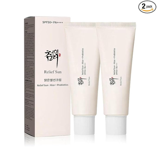 Organic Korean sunscreen SPF50+, PA++++ Riceand Probiotics | Korean Skin Care Solution for All Skin TypesNourishing Skin Protection and UV Def（2PC）