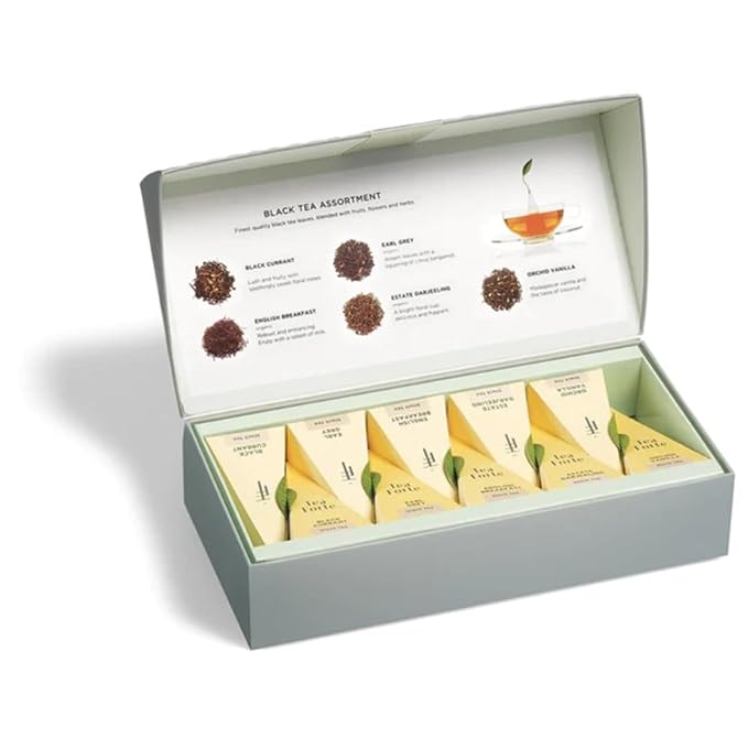 Tea Forte Premium Petite Presentation Box Gift Set Sampler, 10 Count, 2 of Each Blend Individually Wrapped Handcrafted Pyramid Infuser Bags, Black Tea