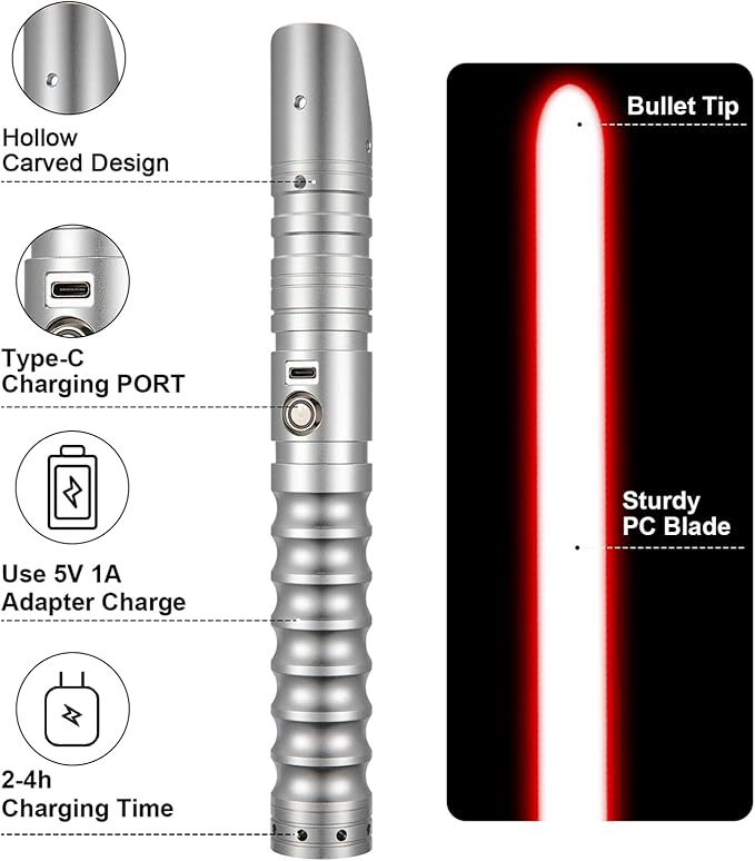 CVCBSER Upgrade App Control Dueling Lightsaber, Motion Control 16 Sets Sound Effects 3 Light Effects and 16 Colors Changeable, Premium Metal Light Saber for Adults Kids