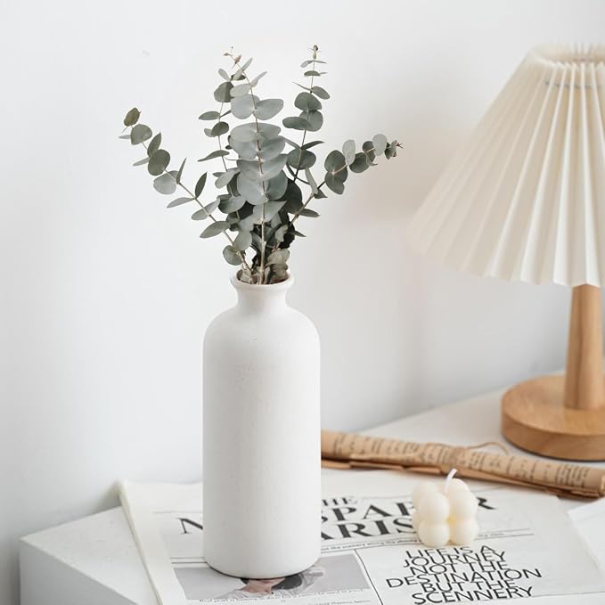 Small Ceramic Vase Set of 3,Modern Boho Farmhouse Flowers Vases | Decorative Vase for Dried Flowers,Pampas Grass,Home Decor,Shelf,Bathroom,Centerpiece for Entryway Table Distressed