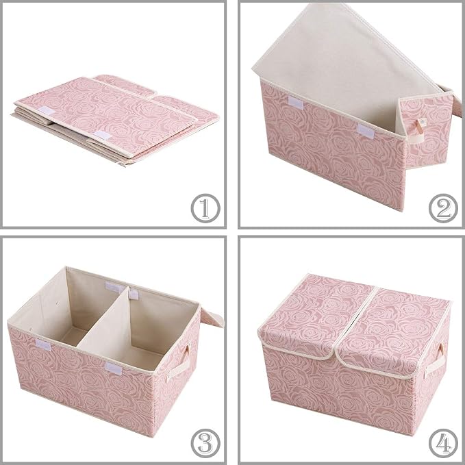 Large Stackable Storage Bins with Lids Fabric Decorative Storage Box Cubes Organizer Containers Baskets with Cover Handles Divider for Bedroom Closet Living Room 17.3x11.8x9.8 Inch 3 Pack