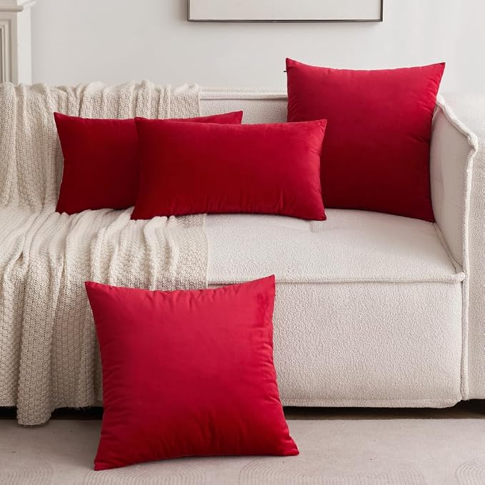 MIULEE Velvet Throw Pillow Covers 20x20 Inch Pack of 2 Red | Soft Solid Decorative Pillow Covers, Modern Luxury Home Decor, for Couch Chair Sofa Bedroom Livingroom