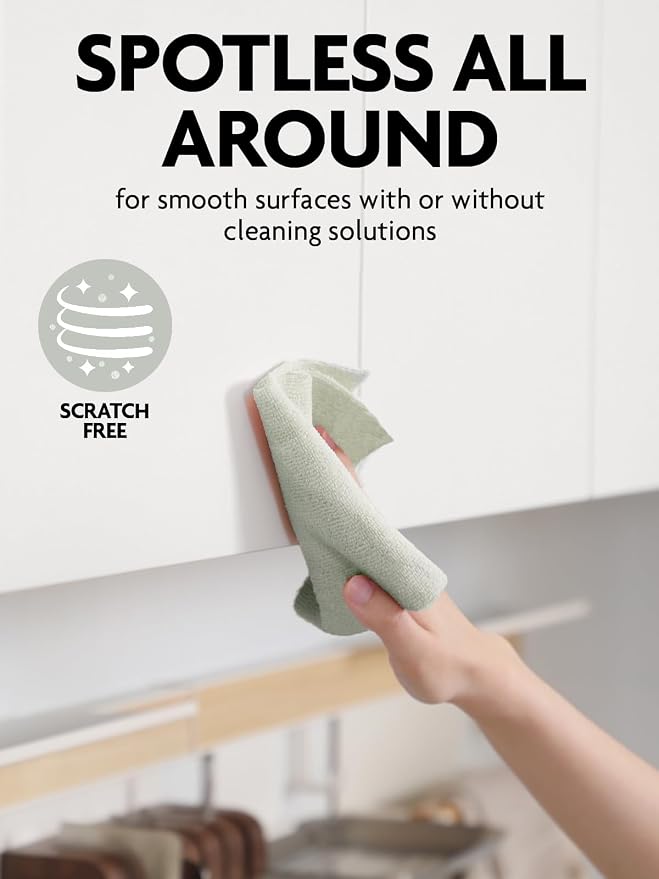 Fantasticlean Kitchen Towels Roll, 40 Sheets, 10''x 10'' (Beige, MossGreen) | Tear-away Dish Towels for Kitchen, Ultra Absorbent, Lint-free, Premium Microfiber Cleaning Cloths, for All-Purpose Cleaning