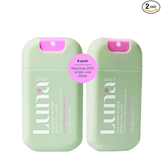 Luna Daily The Everywhere Spray-to-Wipe | Fragrance-Free, 1 Fl Oz