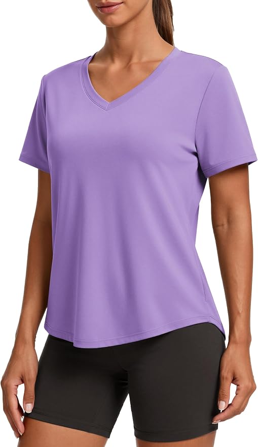 PINSPARK Soft Workout Tops for Women Short Sleeve V Neck Moisture Wicking UPF 50+ Sun Protection Quick Dry Gym Shirts