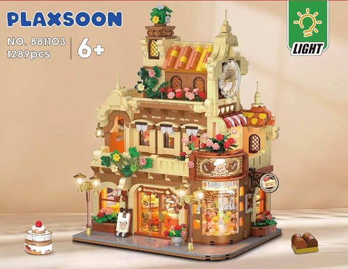 Flower Bakery Coffee House Building Set with Lights, City Cafe Baking House Display Model Toy, 1289 PCS Modular Construction Building Blocks Kit Home Decor, Gift for Adults Teens Girls 12+