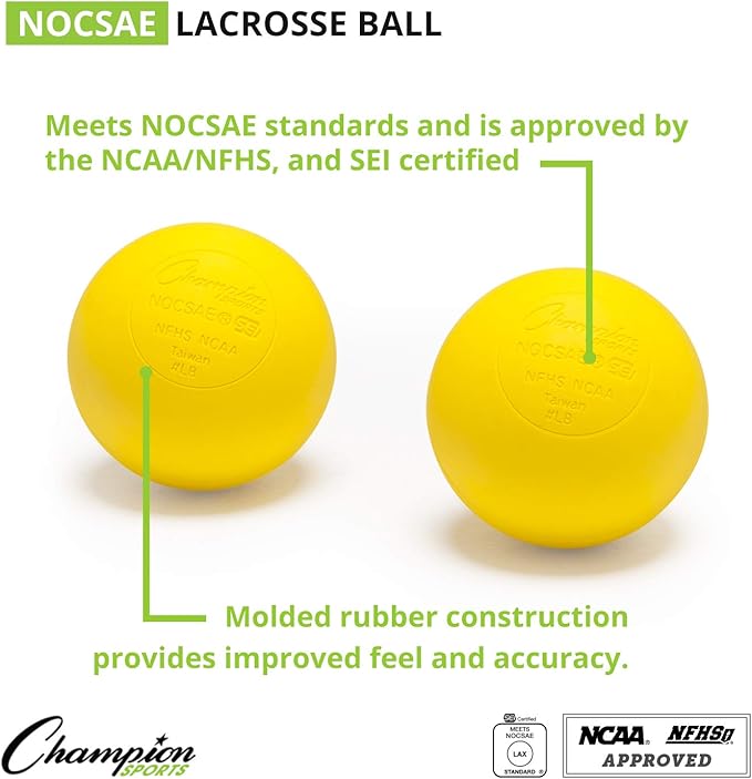 Champion Sports Lacrosse Balls – Official Size SEI Certified, Multi-Color Packs of 3, 6, or 12 for Practice & Games