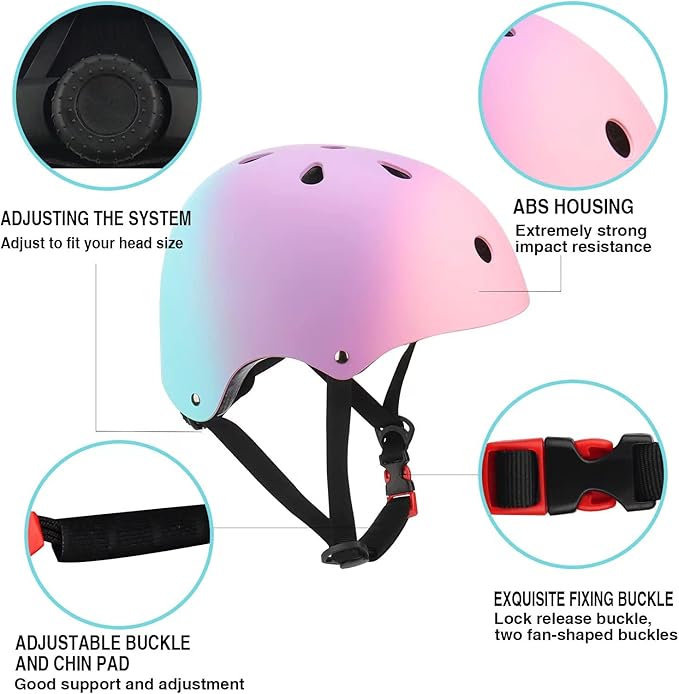 Color Gradient Adjustable Kids Bike Helmet Toddler Helmets for 3-5-8-14 Years Kids Girls Boys Youth Bicycle Helmet for Scooter Balance Bike Roller Skating Skateboard