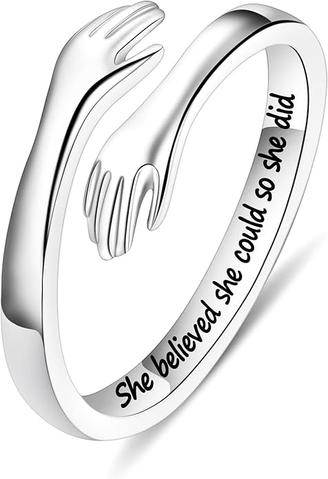 Yesteel Valentines Gifts for Kids Teen Girls - S925 Sterling Silver Hug Ring for Teen Girls Women, Adjustable Ring Jewelry Mothers Day Birthday Gifts for Daughters Mom Sister Wife Friends Grandma