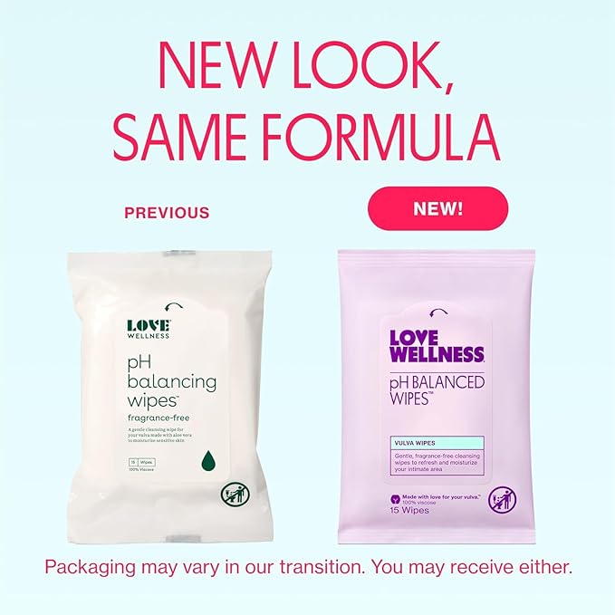 Love Wellness pH Balanced Wipes for Women | Feminine Hygiene for Cleansing with Aloe Vera | Fragrance-Free Intimate Health | Moisturizing, Soothing & Calming for Sensitive Skin | Travel Size | 3-Pack