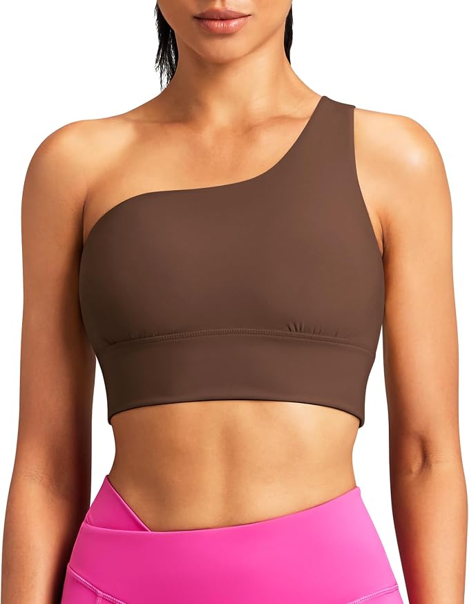 Queenie Ke Womens One Shoulder Sports Bra Left Side Strap Yoga Bras Gym Training Workout Crop Tops