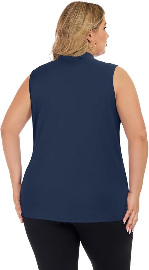 Misyula Style Plus Size Womens Golf Shirt Full-Zip with Pockets Tank Tops | Sleeveless, Quick Dry, Moisture-wicking, Lightweight Vests, Athletic, Tennis, Running, Workout, Casual, Travel, Work