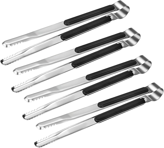 8 Pack Premium Stainless Steel Kitchen Tongs, Serving Tongs for Cooking, XEVOM Metal Food Tongs with Non-Slip Grip, Heat Resistant Grill Tongs