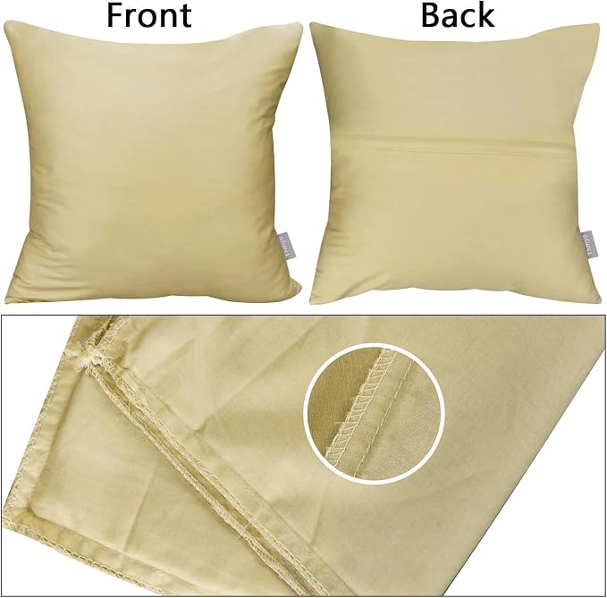 Thmyo 4-Pack 100% Cotton Comfortable Solid Decorative Throw Pillow Case Square Cushion Cover Pillowcase Sublimation Blank Khaki DIY Throw Pillowcas(18x18 inch/45x45cm)(Only Covers,Not Inserts)
