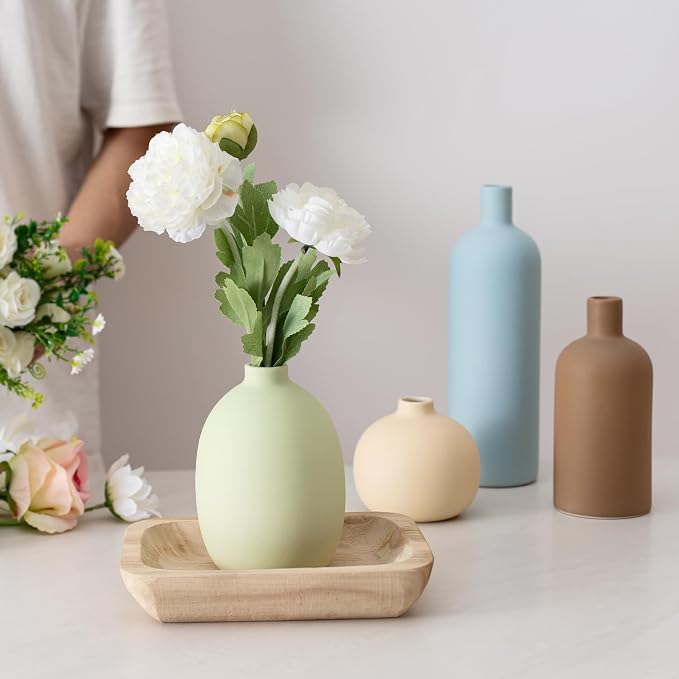 Ceramic Vase Set of 4, Modern Minimalist Colors Home Decor, Rustic Decorative Flowers Vases for Bouquet, Pampas | Table Mantel Centerpiece Bookshelf Living Room Bedroom (Minimalist Mix Set of 4)