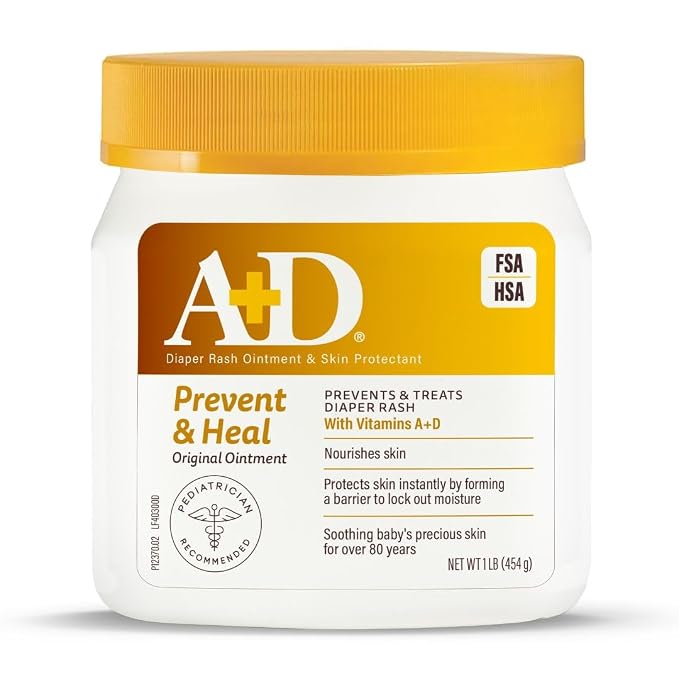 A+D Original Diaper Rash Ointment Prevents & Treats Diaper Rash, Moisturizing Skin Protectant with Vitamins A & D, Healing Skin Ointment for Dry and Cracked Skin 16 oz