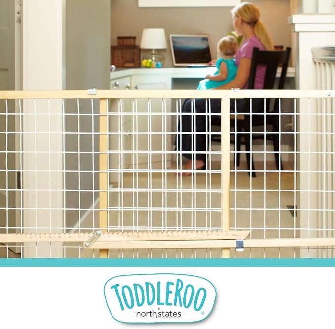 Toddleroo by North States - Extra-Wide Wire Mesh Wooden Baby Gate: Pressure Mounted Baby Gate for Doorways - Adjustable 29.5 to 50 Inches Wide - 31 Inches Tall