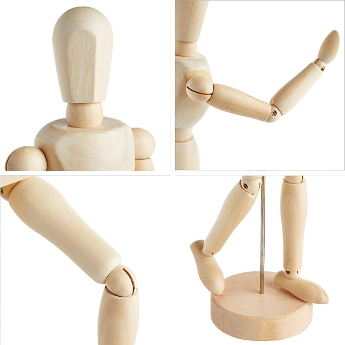 2 Pack Drawing Mannequin,8in Mini Posable Wooden Figurines Dummy,Art Drawing Figure Model Dolls for Home Office Desk Décor Sketching Painting,Body Action Figure Artists Gifts