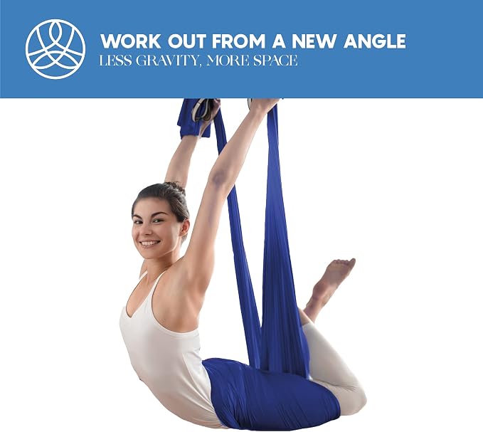 Aerial Silk Yoga Hammock & Swing for Home, Inversion Exercises, Starter Kit for All Levels - Durable with Extension Straps, Carabiners, and Pose Guide