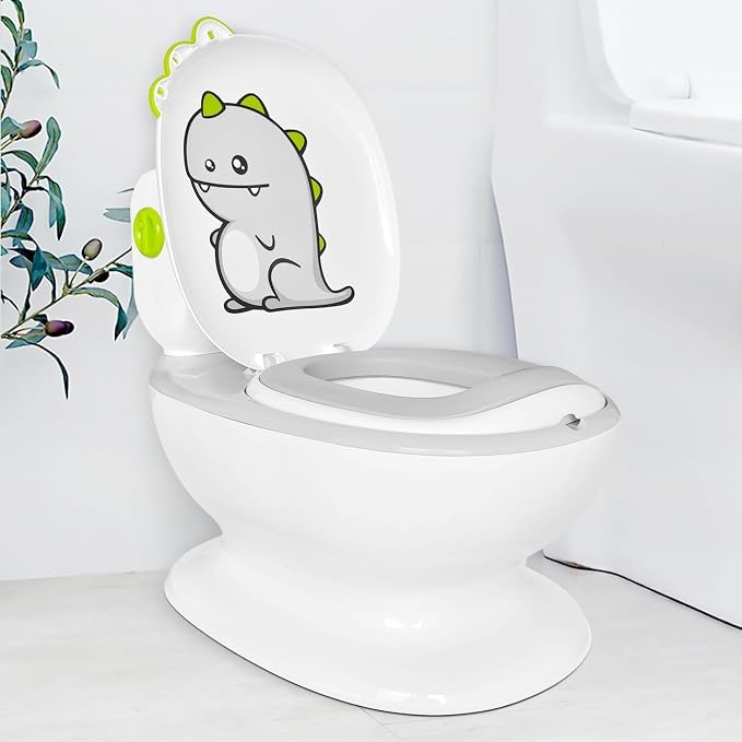 KtEli Toddler Potty Training Seat, Realistic Children's Toilet with Music for 1-3 Years, Dinosaurs Urinal Pot, Toilet Potty Seat for Boys and Girls with Splash Guard, Potty Training Toilet, White