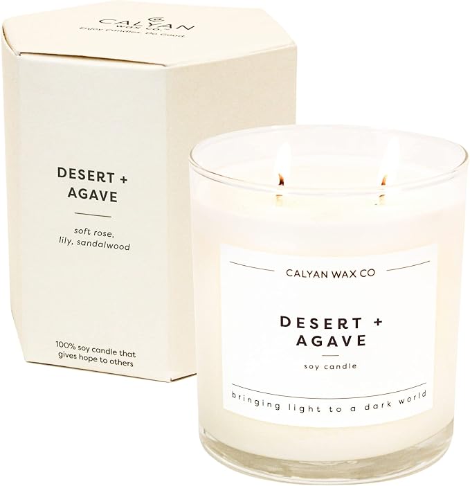 Calyan Wax Co. Desert & Agave 2 Wick Scented Candle - 37 Hour Burn - Luxury Clean Soy Wax Candles - Long Lasting Large Glass Jar Candle for Home - 8.8oz