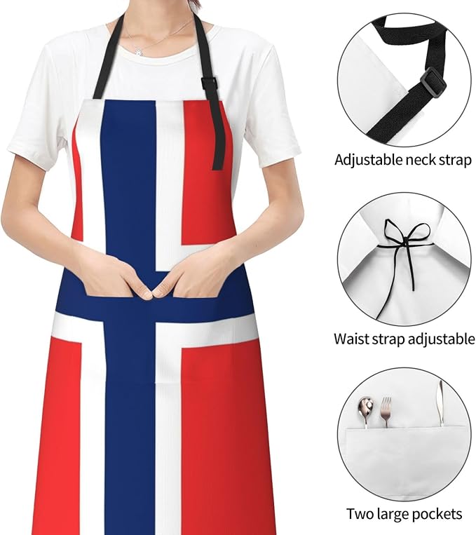 Cute Flag Kitchen Cooking Aprons for Women Men Adjustable Patriotic Flag Apron with 2 Pockets for Home Kitchen Garden