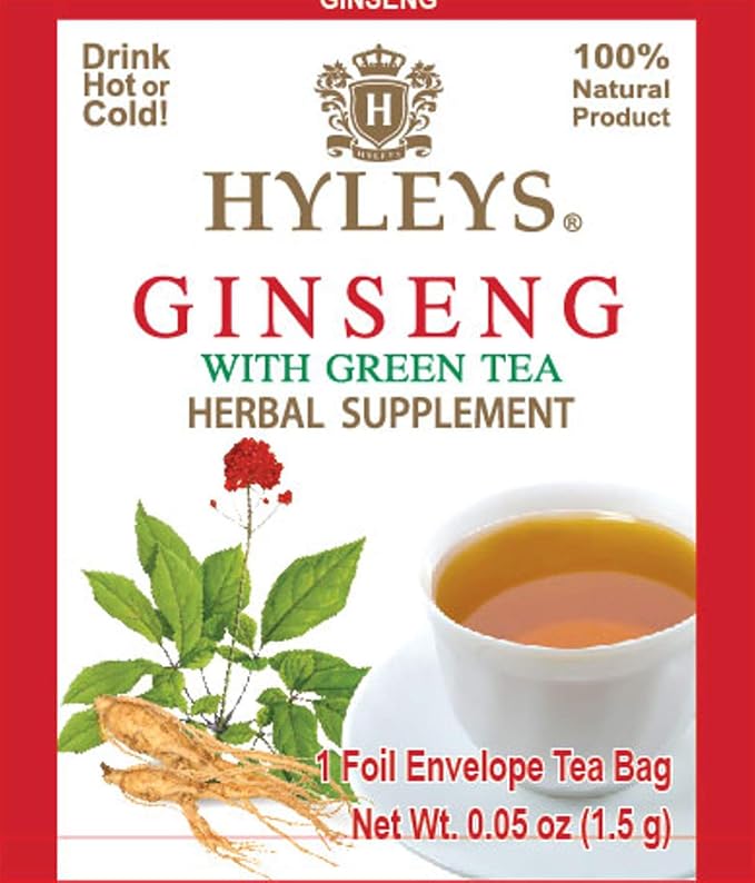 Hyleys Ginseng & Green Tea with Natural Guarana & Orange Flavor - Herbal Energy Tea - 25 Tea Bags (12 Pack - 300 Tea Bags Total)
