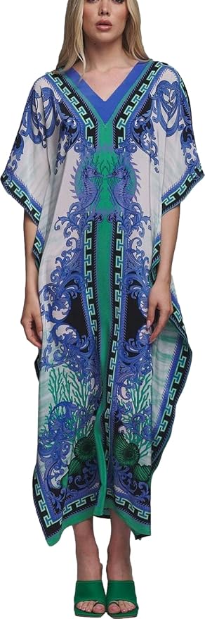 Venasha Womens Caftan Floral Print Kaftan Dress Short Sleeve Swimsuit Cover up Loungewear for Summer
