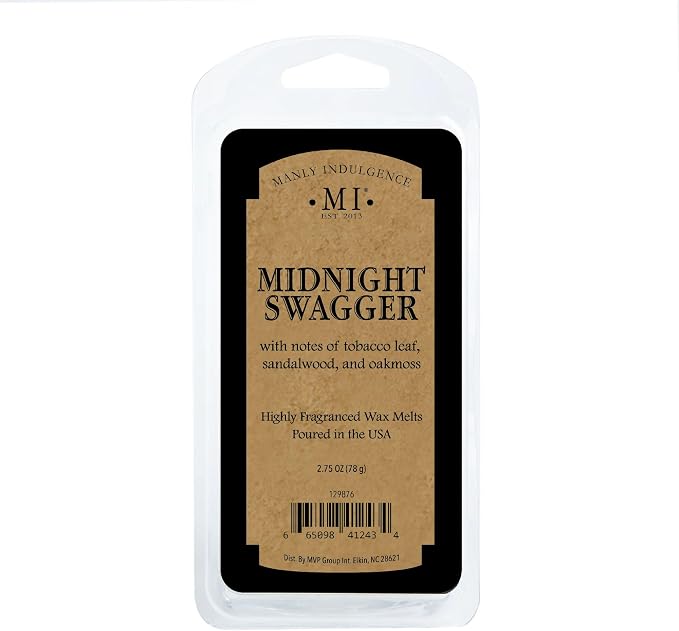 Manly Indulgence Midnight Swagger Scented Wax Melts, Wax Melt Warmer Cubes, Long Lasting Scented Wax Warmer Cubes, 4 Pack, 6 Cubes Each - Made in The USA