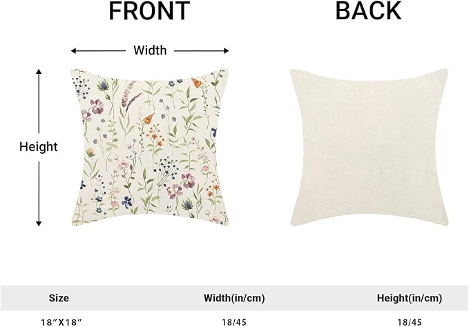AEIOAE Spring Pillow Covers 18x18 Inch Set of 2, Sage Green Colorful Wild Flower Throw Pillows Case,Seasonal Floral Plant Outdoor Decorative Farmhouse Decor Cushion Covers for Sofa Bed Couch