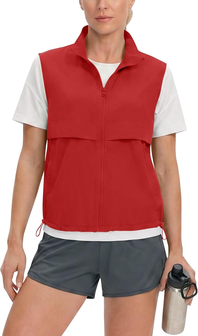 Women's Lightweight Running Vest Stand Collar Zip Up Summer Waistcoat Sleeveless Jacket for Golf Hiking Travel