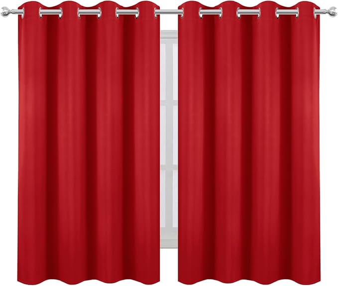 LEMOMO Blackout Curtains 66 x 54 Inch Long Bright Red Curtains Set of 2 Panels Room Darkening Curtains for Bedroom and Living Room