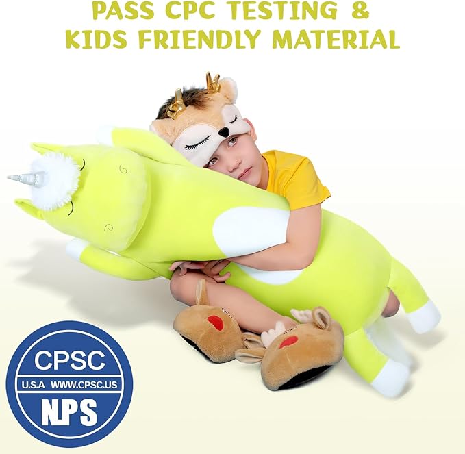 MorisMos 36.2" Unicorn Body Pillow Large Hugging Pillow Unicorn Stuffed Animal,Soft Plush Toy for Kids Girl, Animal Body for Christmas Birthday Valentine's Day, Green