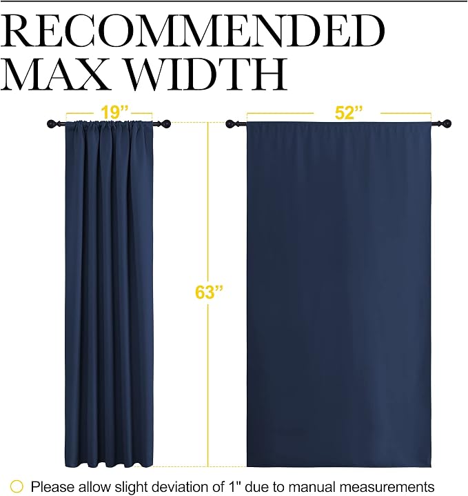 NICETOWN Navy Curtains Blackout Draperies - Modern Design Thermal Insulated Rod Pocket Blackout Drapes for Kid's Bedroom, Window Covering (1 Pair, 52 x 63 inches)