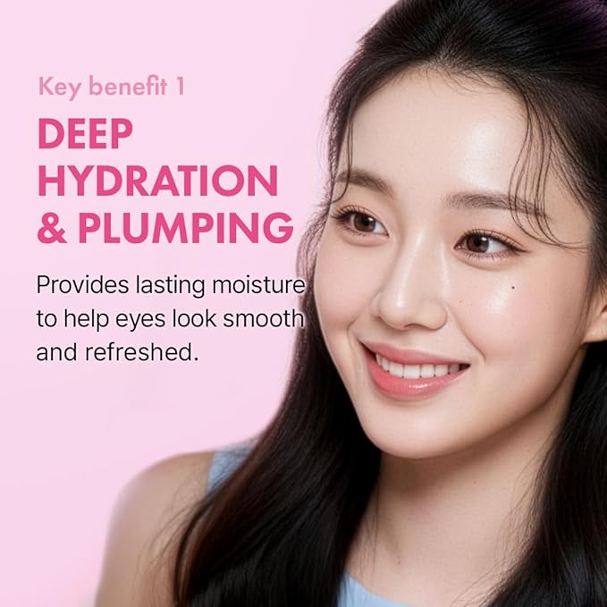 Hanskin Hyaluron Eye Serum – Korean Hydrating Eye Care | 4 Types of Hyaluronic Acid & Cooling Metal Applicator | De-Puffing, Smoothing & Brightening for Tired, Dry Skin | 0.85 fl oz