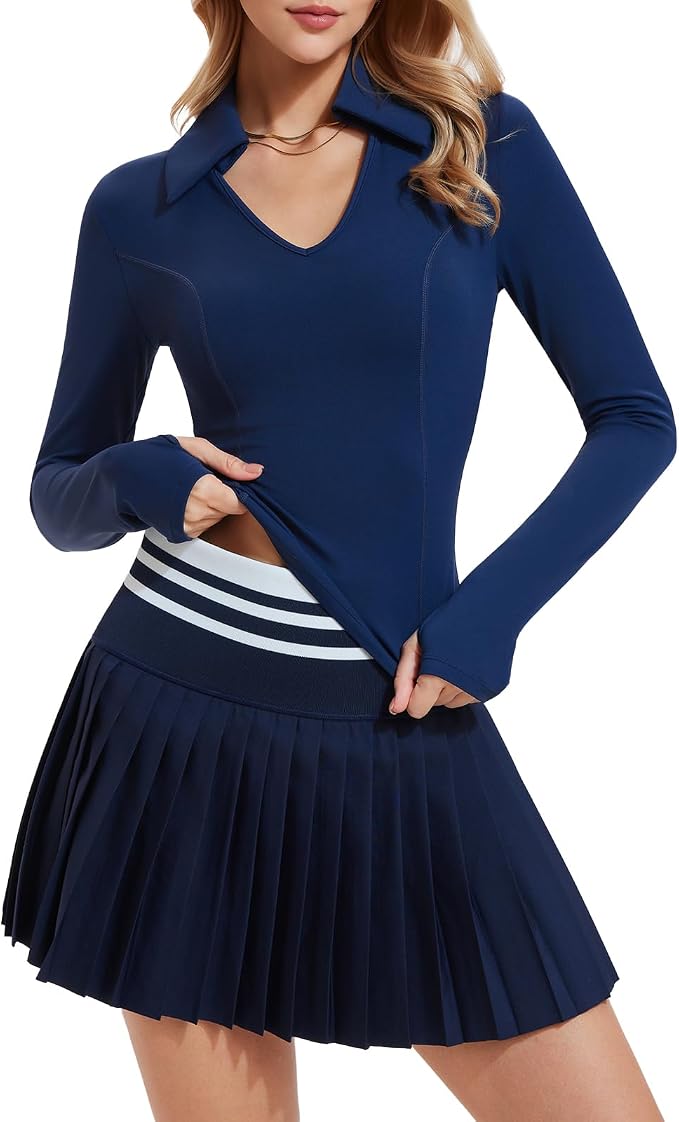 Women 2 Piece Tennis Skirt Set Polo Golf Outfits Racerback Tank Top Pleated Skort with Pockets Summer Workout Athletic Dress