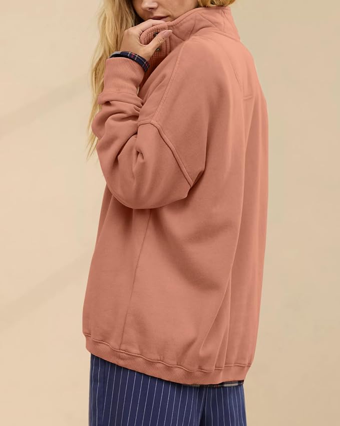 Gacaky Sweatshirt for Women Oversized Casual Long Sleeve Button Henley Neck Pullover Tops Fashion Outfits Clothes