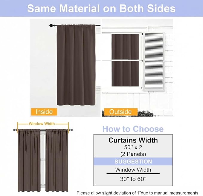 Simplebrand Chocolate Blackout Curtains for Bedroom 96 Inches Long 2 Panels, Solid Thermal Insulated, Energy Saving Living Room Window Treatment Curtains Blackout Drapes, W50 x L96 Inch, Chocolate