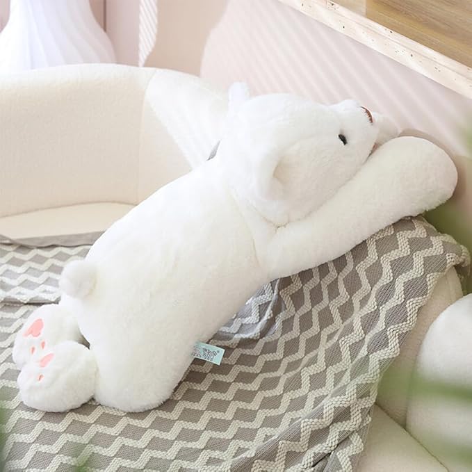 Weighted Plush Throw Pillow, 23.6" White Bear, Super Cute Kawaii Plushie Polar Bear Hugging Toys Gifts for Boys Girls Adults, 60cm
