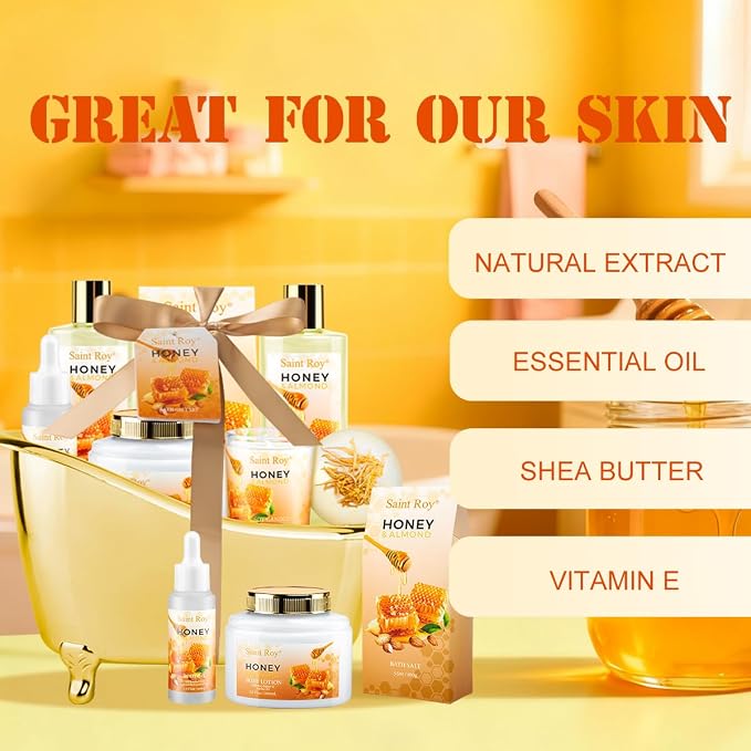 Shower kit gift Birthday Spa Gifts for Women & Men, Honey Almond Bath Gift | Bath Gift Set, Spa Gift Basket for Women & Men, Home Spa Gift Set, Self-Care, Bath Gifts Christmas, Mother Day, Anniversary