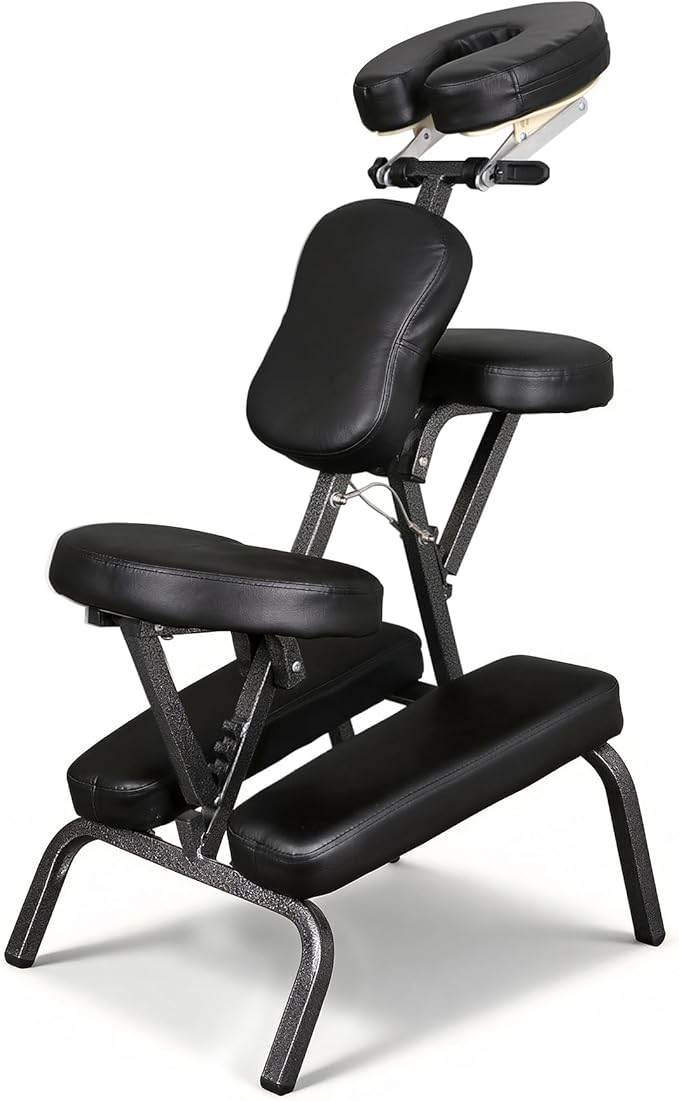 ZENY Portable Massage Chair, Tattoo Spa Therapy Chair, Adjustable, Black, PU Leather, Aluminum, Modern Style, 23"L x 18"W x 42"H, 250 Lbs Weight Capacity, Relaxing